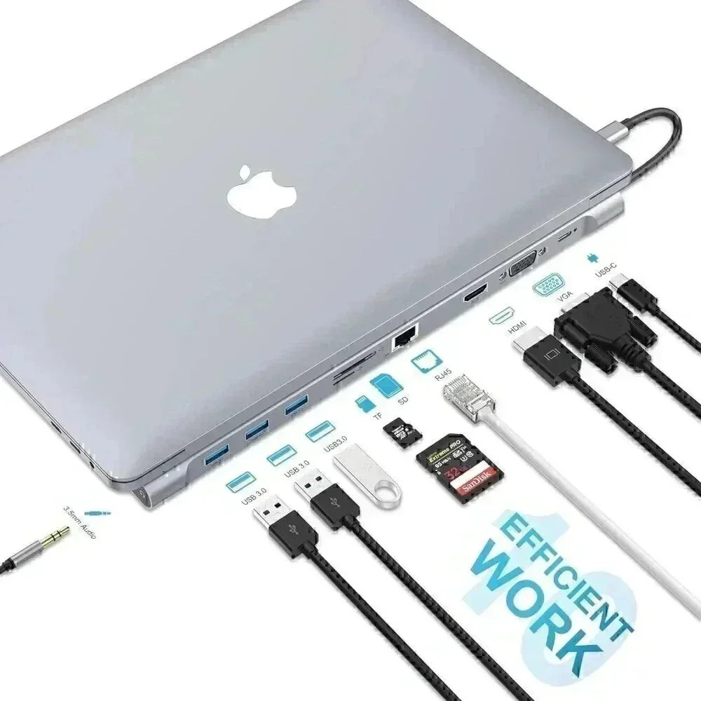 HOPDAY 10 in 1 Dual Display Laptop USB C Docking Station,USB C Hub Dock - Picture 2 of 10